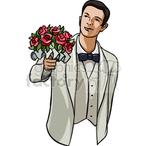 Groom holding flowers