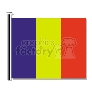 The image is a clipart illustration of the national flag of Chad. The flag features three vertical bands of equal width, with the leftmost band being dark blue, the middle band yellow, and the rightmost band red.