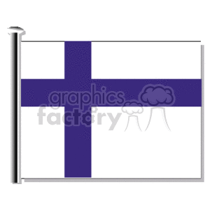 The image displays a flag with a blue Nordic cross on a white background, which is the national flag of Finland. It is a simple, stylized representation, typical of clipart and likely designed for easy identification or use in various media where a graphic symbol of Finland is required.
