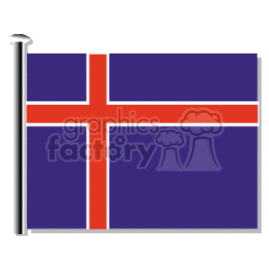 The clipart image displays the national flag of Iceland, which consists of a dark blue field with a white cross inside a red cross offset to the hoist side.