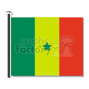 The image shows a clipart of the flag of Senegal. The flag consists of three vertical stripes of green, yellow, and red, with a green star in the center of the yellow stripe.