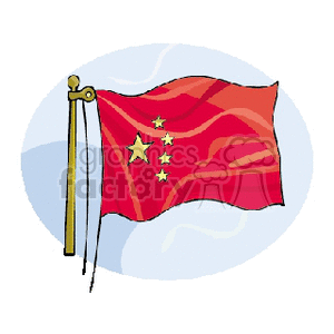 The image is of a stylized illustration of the flag of China. The flag is depicted as waving and features five stars, one large star with four smaller stars in a semicircle to its right, all in yellow against a red background.