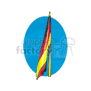 The image is a simple clipart representation of the national flag of Germany. It features the flag with its three horizontal stripes of black, red, and gold (from top to bottom), depicted against a light blue circular background. The flag is shown on a flagpole. The image is stylized and may be used for illustrative purposes related to international themes, German topics, or discussions about flags.