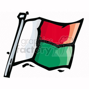 The image is a stylized cartoon clipart of the national flag of Madagascar. The flag consists of two horizontal bands of red over green, with a vertical white band on the hoist side.