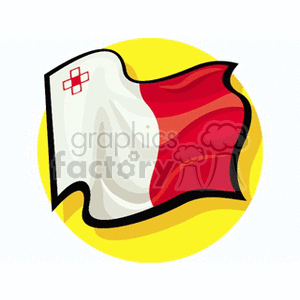 The image is a stylized illustration of the flag of Malta. The flag is depicted with a white field on the left and a red field on the right, along with the George Cross in the upper hoist corner of the white field.