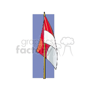 The image contains a clipart depiction of the national flag of Monaco on a flagpole. The flag consists of two horizontal bands of equal size, the top band is red, and the bottom band is white.