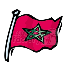 The clipart image shows a stylized version of the flag of Morocco. The important elements visible are the flagpole on the left and the Moroccan flag waving to the right. The flag features a red background with a green pentagram, also known as the Seal of Solomon, in the center.