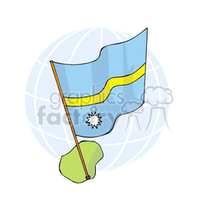 The image features a stylized representation of the flag of Nauru, which is light blue with a horizontal yellow stripe and a white 12-pointed star on the left side. The flag is positioned on a flagpole with a stand that has a small, green mound at the base, suggesting grass or earth. The background includes a faint illustration of a globe, emphasizing the international context.