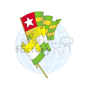 The clipart image depicts two flags superimposed over a stylized illustration of a globe. The flag in the foreground appears to be that of Togo, which consists of five horizontal stripes in alternating green and yellow colors with a red square bearing a single white star in the upper left corner. The flag in the background is that of Niger, characterized by three horizontal stripes of orange, white, and green with an orange roundel in the middle of the white stripe.