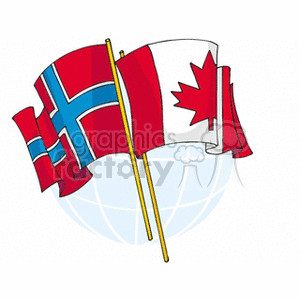 The clipart image shows two crossed flags in front of a stylized globe. On the left is the flag of Norway, which has a blue cross with white borders on a red background. On the right is the flag of Canada, featuring a red maple leaf in the center with red bars on either side and white in the middle.