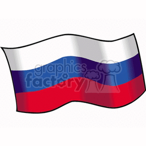The clipart image depicts a wavy Russian flag. It features three horizontal stripes: white on the top, blue in the middle, and red on the bottom, which are the national colors of Russia.