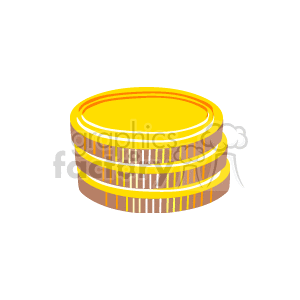 This clipart image depicts a stack of gold coins. The coins are designed with ridged edges, typically indicating their value or to discourage counterfeiting in real-world currency design.