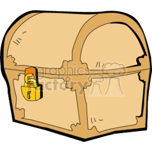 The clipart image displays a cartoon-style wooden treasure chest with a visible lock on the front. The chest appears to be closed and locked.