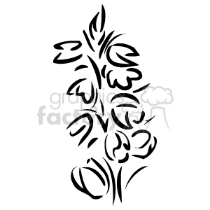 The clipart image depicts a stylized representation of a flowering plant. It features a series of leaves and flowers arranged along a central stem, all composed of simple, elegant lines that give the impression of a decorative or ornamental design.