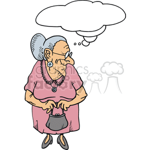cartoon senior lady holding a purse