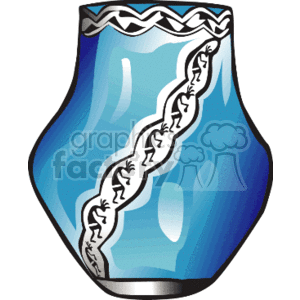 The image is a clipart depiction of a blue bowl or vessel with native-style decorations, which include a zigzag pattern and what appear to be animal or human figures as part of the design.