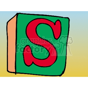 Green and orange block with the red letter s