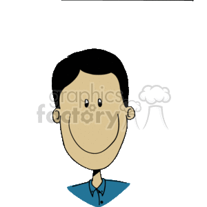 The image is a simple clipart illustration of a smiling boy. The boy has a happy expression, with two eyes, a wide smile, and stylized hair. His attire includes a collared shirt.
