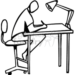 A Person Sitting at a Drafting Table with a Light overhead