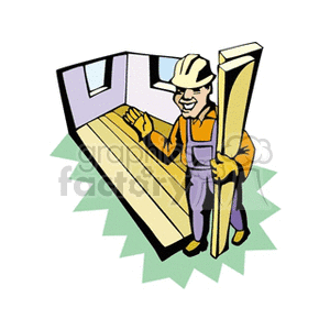 Cartoon man laying floor boards