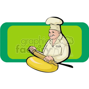 Cartoon chef rolling out dough with a rolling pin