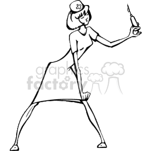 This clipart image depicts a stylized illustration of a nurse holding a syringe. The nurse is wearing a traditional nurse's uniform, including a dress and a nurse's cap with a cross symbol. The nurse is standing in a dynamic pose with one hand on her hip and the other hand holding up the syringe, ready for use.