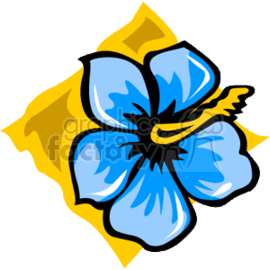 This clipart image features a stylized, blue Hawaiian tropical flower, possibly representing a hibiscus, against a yellow shape that could suggest a sun or a leaf.