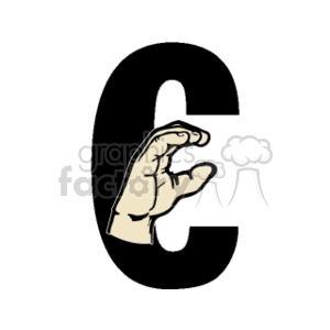 The image is a representation of the letter 'C' in the American Sign Language (ASL) alphabet. It depicts a hand making the sign for 'C' with the letter 'C' in the background.