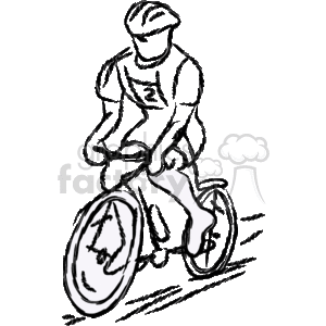 The clipart image shows a cyclist in a racing posture riding a bicycle. The cyclist is wearing a helmet and is leaned forward, suggesting motion and speed, typical of a bicycle racer.