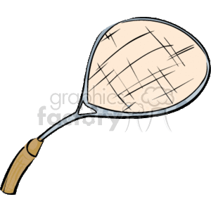 The image depicts a stylized illustration of a tennis racket. The racket has a beige and brown color scheme, with a detailed depiction of the strings and handle.