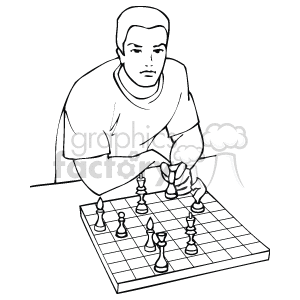 This clipart image depicts a man playing chess. He is focused on the game, contemplating his next move.
