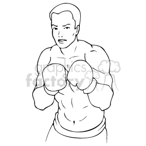 The clipart image depicts a boxer in a stance ready to fight or spar. He has a determined expression, is wearing boxing gloves, and appears muscular, indicating physical fitness associated with the sport.