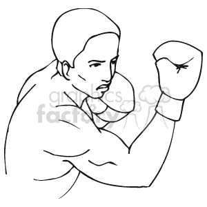 This clipart image depicts a line drawing of a boxer in a defensive stance, with one gloved hand close to the face and the other fist positioned forward, likely ready to throw a punch. The image captures the intensity and focus typical of a boxer engaged in the sport.