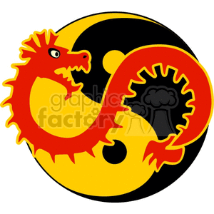 Yin Yang with red dragon