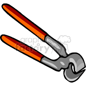 This clipart image depicts a pair of pliers, a hand tool used for gripping, bending, or cutting wire and small metal objects. The pliers have red handles with black grips, which are likely rubber or plastic for comfortable handling and better grip.