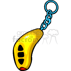 This clipart image depicts a stylized car alarm remote control key fob. It has multiple buttons and is attached to a key ring via a chain link.