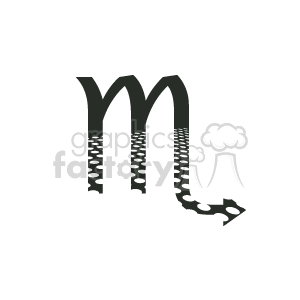 This clipart image depicts the astrological symbol for Scorpio. It is characterized by an 'M' with an arrowed tail.