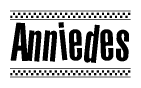 The clipart image displays the text Anniedes in a bold, stylized font. It is enclosed in a rectangular border with a checkerboard pattern running below and above the text, similar to a finish line in racing. 
