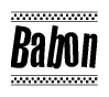 The clipart image displays the text Babon in a bold, stylized font. It is enclosed in a rectangular border with a checkerboard pattern running below and above the text, similar to a finish line in racing. 