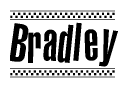 The clipart image displays the text Bradley in a bold, stylized font. It is enclosed in a rectangular border with a checkerboard pattern running below and above the text, similar to a finish line in racing. 