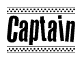 The clipart image displays the text Captain in a bold, stylized font. It is enclosed in a rectangular border with a checkerboard pattern running below and above the text, similar to a finish line in racing. 