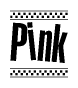 The image is a black and white clipart of the text Pink in a bold, italicized font. The text is bordered by a dotted line on the top and bottom, and there are checkered flags positioned at both ends of the text, usually associated with racing or finishing lines.