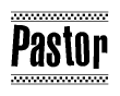 The image contains the text Pastor in a bold, stylized font, with a checkered flag pattern bordering the top and bottom of the text.