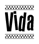 The clipart image displays the text Vida in a bold, stylized font. It is enclosed in a rectangular border with a checkerboard pattern running below and above the text, similar to a finish line in racing. 