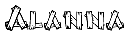 The clipart image shows the name Alanna stylized to look like it is constructed out of separate wooden planks or boards, with each letter having wood grain and plank-like details.