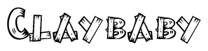 The clipart image shows the name Claybaby stylized to look like it is constructed out of separate wooden planks or boards, with each letter having wood grain and plank-like details.