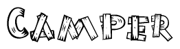 The clipart image shows the name Camper stylized to look like it is constructed out of separate wooden planks or boards, with each letter having wood grain and plank-like details.
