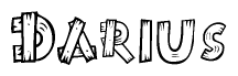 The image contains the name Darius written in a decorative, stylized font with a hand-drawn appearance. The lines are made up of what appears to be planks of wood, which are nailed together