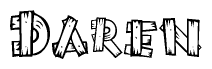 The clipart image shows the name Daren stylized to look as if it has been constructed out of wooden planks or logs. Each letter is designed to resemble pieces of wood.