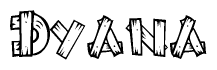 The clipart image shows the name Dyana stylized to look as if it has been constructed out of wooden planks or logs. Each letter is designed to resemble pieces of wood.